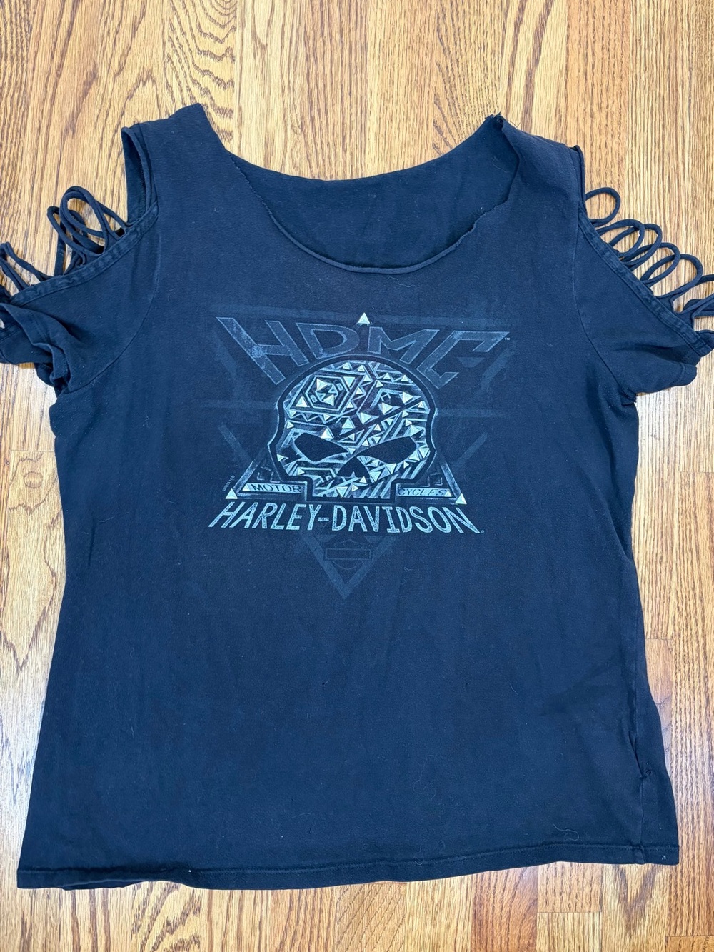 Harley-Davidson® Black Cutout Sleeve Skull Graphic Tee (XXL)